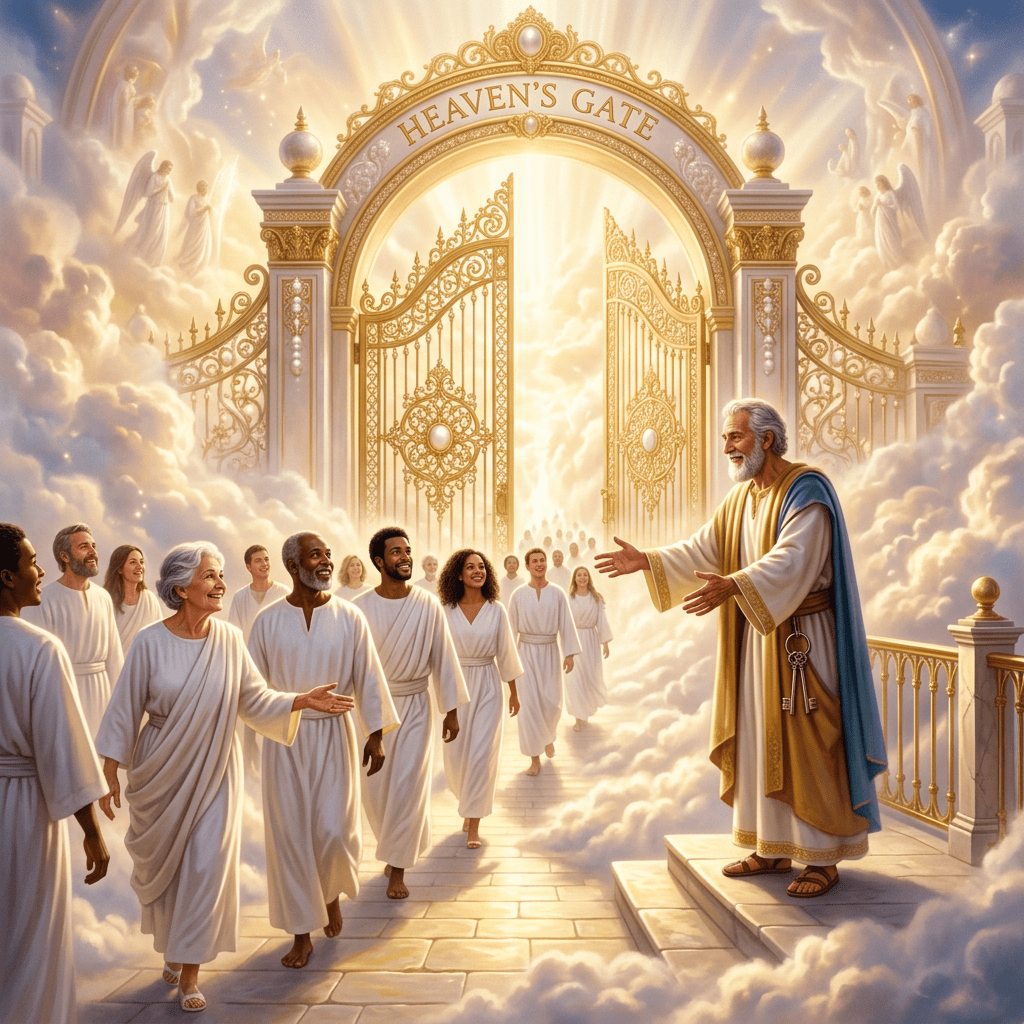 People approaching heaven’s golden gate