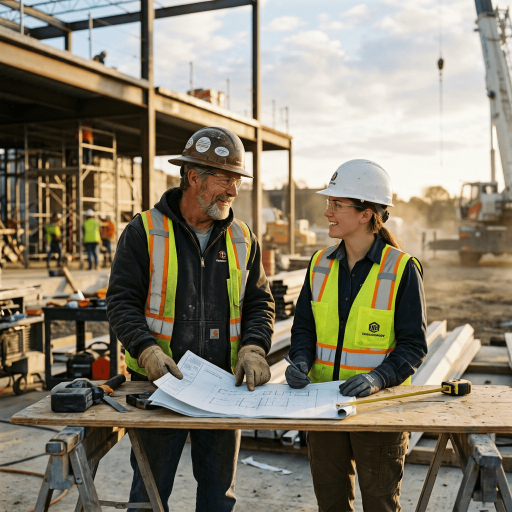 Foreman and employee showing mutual workplace respect